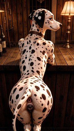 alcohol anatomically_correct anatomically_correct_genitalia anatomically_correct_pussy animal_genitalia animal_pussy anus bedroom_eyes beverage big_butt black_nose black_pussy black_spots bottle butt canine_genitalia canine_pussy collar eyelashes female feral floppy_ears fur furniture genitals inside lamp looking_at_viewer looking_back looking_back_at_viewer markings multicolored_body multicolored_fur narrowed_eyes nude presenting presenting_anus presenting_hindquarters presenting_pussy pussy rear_view seductive semi-anthro smile solo spots spotted_body spotted_fur table two_tone_body white_body white_fur wine_bottle birdlover canid canine canis dalmatian domestic_dog mammal absurd_res digital_media_(artwork) hi_res