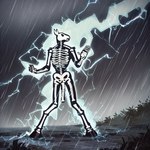 anthro bone electricity genitals humor light male outdoors outline penis raining skeleton solo standing wheel_of_fortune equid equine horse mammal hi_res lighting