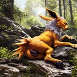 anatomically_correct anatomically_correct_genitalia anatomically_correct_pussy animal_genitalia animal_pussy anus bedroom_eyes butt canid canine canine_genitalia canine_pussy eevee_k eeveelution female feral fluffy forest furryrock furryrock_(model) generation_1_pokemon genitals jolteon looking_at_viewer looking_back looking_back_at_viewer mammal narrowed_eyes neck_fluffy pawpads paws plant pokemon_(species) presenting presenting_hindquarters presenting_pussy pussy seductive solo tree