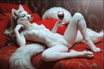 alcohol anthro arctic_fox bed beverage canid canine container cup drinking_glass featureless_crotch female female_focus fox furniture glass glass_container glass_cup jelloponies lying lying_on_bed mammal multi_tail naturally_censored nipples on_back on_bed solo solo_focus spread_legs spreading tuft wine wine_glass