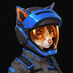 armor black_background brown_hair clothed clothing female fur hair headgear helmet looking_at_viewer orange_body orange_eyes orange_fur pink_nose simple_background solo spacesuit whiskers white_body white_fur anonymous_director domestic_cat felid feline felis mammal bust_portrait hi_res portrait