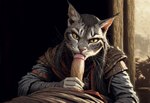 anthro clothed clothing duo eye_contact fellatio female first_person_view looking_at_another male male/female oral partially_clothed penile prostitution sex hyperion felid human khajiit mammal