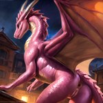 anus detailed_background dragon female feral genitals horn null pink_body pink_scales pussy scales scalie solo western_dragon wings