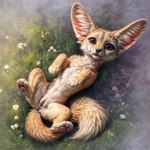 big_ears cub female fennec_ears feral genitals humanoid_genitalia humanoid_pussy inner_ear_fluff looking_at_viewer lying on_back pussy solo tuft young ruski218 canid canine fennec fox mammal hi_res