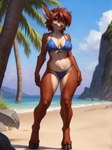 anthro bikini breasts brown_body brown_fur chest_tuft clothing countershading elora faun female fur green_eyes hair hi_res hooves mammal nsfjerk red_hair solo swimwear tuft