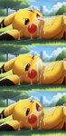 bodily_fluids cum cum_in_mouth cum_inside cum_on_face cum_on_own_face cum_on_self drinking drinking_cum excessive_cum excessive_genital_fluids feral fur genital_fluids male masturbation outside solo yellow_body yellow_fur stressedout nintendo pokemon generation_1_pokemon pikachu pokemon_(species) absurd_res hi_res novelai