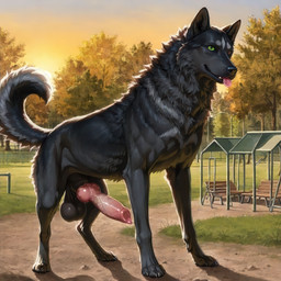 animal_genitalia animal_penis anthro balls big_balls big_penis black_body black_fur black_nose blep bodily_fluids brown_eyes canine_genitalia canine_penis claws erection feral fur genitals green_eyes heterochromia knot looking_at_viewer male neck_fluffy neck_tuft nude outside penis plant retracted_sheath saggy_balls sheath solo sunset sweat sweaty_balls sweaty_genitalia tongue tongue_out tree tuft vein veiny_penis silverlynx canid canine canis domestic_dog husky mammal nordic_sled_dog spitz hi_res
