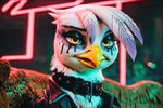 beckoning clothing collar feathers female female_focus feral gesture hasbro jacket leather leather_clothing leather_jacket leather_topwear looking_at_viewer makeup solo topwear wings jelloponies gilda_(mlp) avian gryphon mammal my_little_pony mythological_avian