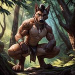 abs anthro balls biceps black_mohawk bottomwear clothing forest forest_background genitals jewelry loincloth male markings muscular muscular_male nature nature_background necklace nipple_piercing nipples pecs piercing plant solo tree tribal tribal_jewelry tribal_markings tribal_necklace veiny_muscles askiewarg canid canine canis domestic_dog german_shepherd herding_dog mammal pastoral_dog hi_res