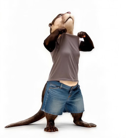 anthro barefoot bottomwear bottomwear_down breasts brown_body brown_fur clothed clothing feet female fur genitals hanging_breasts navel nipples otter_tail pants pants_down partially_clothed pink_nose pussy realistic realistic_lighting semi-anthro simple_background solo undressing whiskers zabern mammal mustelid otter animated hi_res short_playtime webm