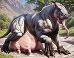 399secondplaces big_teats bodily_fluids female feral grey_body hi_res huge_teats hybrid lactating long_tongue mammal muscular muscular_female muscular_feral solo teats tongue udders