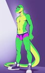 absurd_res anthro briefs clothed clothing footwear hi_res male pink_clothing pink_underwear reptile scalie seductive shoes snake sneakers solo underwear underwear_only yopfox