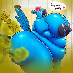 breast_squish breasts exposed_breasts fart fart_fetish female holding_breast solo squish rioblubird rio_(series) jewel_(rio) avian bird macaw neotropical_parrot parrot spix's_macaw true_parrot