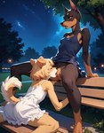 anthro bottomless breasts clothed clothing cunnilingus dress duo eyes_closed female female/female licking night oral park public red_eyes sex shirt sky small_breasts star starry_sky tank_top tongue tongue_out topwear vaginal cattorihanzo canid canine canis dobermann domestic_dog mammal pinscher hi_res