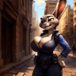 anthro big_breasts breasts cleavage cleavage_overflow clothed clothing female solo zootopia jfurryart605 judy_hopps lagomorph leporid mammal rabbit animated webm