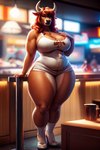 anthro big_breasts breasts cleavage clothed clothing curvaceous curvy_figure female hair hooters overweight red_hair skimpy solo thick_thighs voluptuous wide_hips thesouthkorean23 bovid bovine cattle mammal