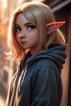 blonde_hair brown_eyes clothing female freckles hair hoodie long_ears solo topwear mindry irene_(mindry) elf humanoid