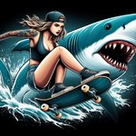 ambiguous_gender bottomwear bra clothing duo female hat headgear headwear shorts skateboard tattoo underwear water fish human mammal marine shark
