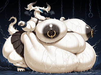 anthro bdsm bodily_fluids bottomwear breasts clothing female horn overweight rope skirt solo sweat renamonfat20 hi_res