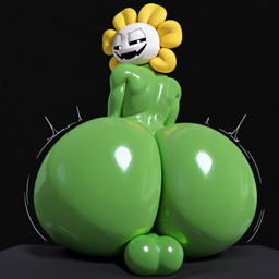 anthro balls big_balls big_butt butt flower genitals glistening glistening_balls glistening_body glistening_genitalia green_body huge_butt looking_down male plant rear_view sitting solo dcx32 undertale undertale_(series) flowey_the_flower tagme