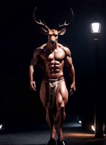 abs abs_muscles anthro antlers bara bottomwear clothing deer_ears deer_nose glowing glowing_eyes hooves horn loincloth male muscular muscular_anthro muscular_male muscular_thighs night pecs solo solo_focus walking kludgecopter_(director) cervid mammal buck_(disambiguation) thighs animated hi_res webm