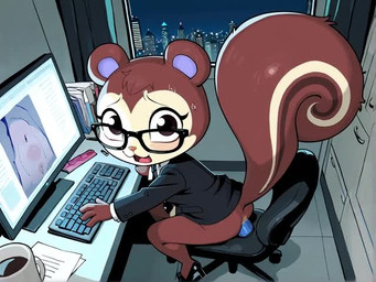 anal anal_penetration anthro anus at_work bottomless butt caught caught_masturbating chair clothed clothing dildo dildo_in_ass dildo_insertion dildo_sitting embarrassed employee_of_the_month eyewear female footwear furniture glasses grok_imagine high_heels looking_at_porn looking_at_viewer makeup necktie nervous object_in_ass office office_chair office_clothing office_lady only_anus penetration pornography pretending_to_work sex_toy sex_toy_in_ass sex_toy_insertion solo stupid sweating_profusely mirakelpung animal_crossing nintendo pecan_(animal_crossing) mammal rodent sciurid animated short_playtime sound webm