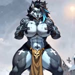 anthro female muscular snow solo teasing unknown_director canid canine canis mammal wolf animated webm