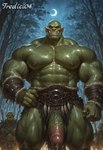 balls bodily_fluids forest genitals green_body group light male moonlight muscular muscular_male night penis plant smile smiling_at_viewer tree tredici04 humanoid orc hi_res