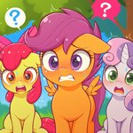 absurd_res apple_bloom_(mlp) blush bodily_fluids cub duo equid equine female feral hi_res horse male male/female mammal my_little_pony nature nature_background open_mouth pony question_mark scootaloo_(mlp) sitting standing sweat sweetie_belle_(mlp) venisoncreampie young