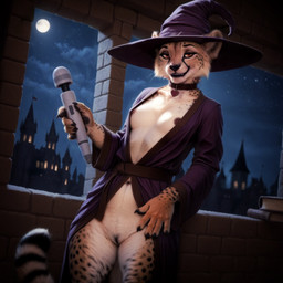 5_fingers <3 amber_eyes animal_genitalia animal_nose animal_pussy anthro athletic athletic_anthro athletic_female bedroom_eyes biped black_claws black_lips black_nose black_pawpads black_pupils black_pussy blue_sky blurred_background book breasts brown_leather castle casual_exposure chest_tuft claws claws_out clothed clothing clothing_aside collar collar_only collar_tag dark_background dark_nipples darkened_genitalia darkened_pussy detailed_background detailed_eyes detailed_fur detailed_lighting detailed_pussy ears_up exhibitionism eye_contact eyebrows eyelashes fangs feline_pussy female female_anthro female_focus finger_claws fingernails fingers fluffy fur fur_markings fur_tuft furgonomic furgonomic_headwear genitals grin grinning_at_viewer hand_on_hip hands hat headgear headwear heart_collar_tag heart_symbol hitachi_magic_wand holding_object holding_sex_toy inner_ear_fluff inside interspecies leaning leaning_back leather_collar light lips looking_at_another looking_at_viewer magic_user markings medieval medieval_background moon multicolored_body multicolored_fur nails narrowed_eyes navel night nipple_slip nipples nude open_clothing open_robe pawpads pendant public public_exposure pupils purple_clothing purple_headwear pussy realistic realistic_fur realistic_lighting relaxed robe round_ears seductive seductive_smirk sex_toy sextoy sky slim small_breasts small_ears smile smiling_at_viewer solo solo_focus spots spotted_body spotted_fur spotted_markings standing star tail teeth teeth_showing thick_thighs toothy_grin tuft vibrator wand_vibrator whisker_spots whiskers window witch witch_clothes witch_costume witch_hat wizard_clothing wizard_hat yellow_body yellow_fur mysticcheetah cheetah felid feline mammal 1:1 colored cool_colors detailed hi_res shaded