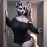 anthro big_breasts breasts clothed clothing female huge_breasts solo jfurryart605 loona_(helluva_boss) canid canid_demon demon hellhound mammal animated webm