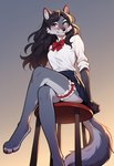 accessory anthro breasts clothing crossed_legs female garter looking_at_viewer low-angle_view medium_breasts school_uniform sitting solo uniform foxlover7796 hioshiru canid canine canis mammal wolf hi_res