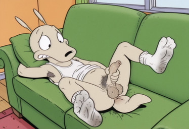 anthro armpit_hair balls body_hair bottomless clothed clothing erection feet_up footwear foreskin foreskin_overhang furniture genitals hair humanoid_genitalia humanoid_penis inside legs_up long_foreskin looking_down lying male masturbation on_back on_sofa penile penile_masturbation penis pubes saggy_balls socks sofa solo spread_legs spreading tail tan_body tight_foreskin topwear unretracted_foreskin vest boxen549 rocko's_modern_life rocko_rama macropod mammal marsupial wallaby