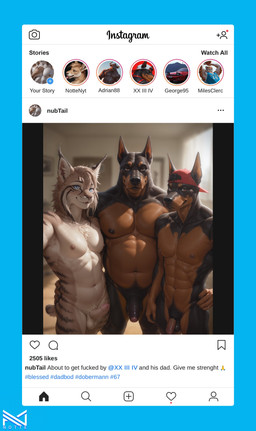 abs accessory anthro backwards_baseball_cap backwards_hat balls baseball_cap belly big_balls big_penis brown_body brown_fur clothing cock_ring detailed_fur erection flaccid foreskin fur furniture genitals glans group hat headgear headwear humanoid_genitalia humanoid_penis jewelry looking_at_viewer male male/male musclegut muscular muscular_anthro muscular_male navel nipples nude pecs penis penis_accessory penis_jewelry piercing presenting pubes selfie smile standing topwear trio tuft vein veiny_penis white_body white_fur notte canid canine canis dobermann domestic_dog felid feline felis lynx mammal pinscher absurd_res detailed hi_res incest_(lore)