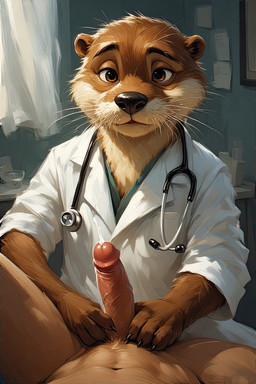 anthro clothing doctor doctor_outfit doctors_office duo ejaculation erection examination_table first_person_view from_front_position genitals handjob hospital human_on_anthro humanoid_genitalia humanoid_penis interspecies larger_anthro larger_male looking_at_viewer male male/male masturbation medical_instrument nude nurse nurse_clothing nurse_outfit nurse_uniform otter_paws pawjob penile penis scientific_instrument sex size_difference smaller_human smaller_male spread_legs spreading tall tall_male taller_male uniform vein veiny_penis extravirginweaseloil human lutrine mammal mustelid hi_res