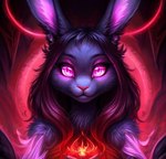 anthro black_body black_fur elemental_manipulation female fire fire_manipulation fur glowing glowing_eyes hair long_hair looking_at_viewer magic_user smile solo solo_focus k'lani lagomorph leporid mammal rabbit