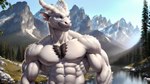 abs absurd_res anthro areola bumblebee95 clothed clothing detailed detailed_background detailed_scales dragon hi_res looking_at_viewer male muscular nipples pecs realistic scales solo topless wallpaper white_body white_scales