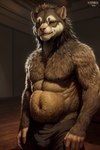 anthro bottomwear clothing hi_res kavka looking_at_viewer male mammal murid murine musclegut navel nipples portrait rat rodent shorts smile smirk solo