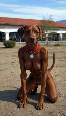 5_fingers all_fours anthro breasts brown_body brown_eyes brown_fur collar crouching_female digitigrade dirt female fingers fur genitals looking_at_viewer pussy realistic realistic_fur realistic_lighting solo sound_effects sound_warning tail tail_motion tailwag tongue tongue_out zabern bird_dog canid canine canis domestic_dog hunting_dog labrador mammal retriever absurd_res animated hi_res short_playtime webm