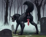 anatomically_correct anatomically_correct_genitalia animal_genitalia animal_penis anus balls butt canid canine canine_genitalia canine_penis canis cemetery detailed detailed_background detailed_fur director_firewolf feral fog furryrock_(model) genitals grass hi_res knot looking_at_viewer looking_back looking_back_at_viewer male mammal night open_mouth paws penis plant presenting presenting_hindquarters raised_tail solo tombstone tongue tree wolf