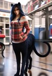 black_hair bottomless clothed clothing female hair solo director_crashbandit animal_humanoid cat_humanoid felid felid_humanoid felid_taur feline feline_humanoid humanoid mammal mammal_humanoid mammal_taur pantherine pantherine_taur taur hi_res novelai