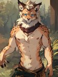 anthro black_nose blue_eyes body_hair chest_hair felid hi_res jewelry male mammal necklace nekomatasaren nipples solo white_body