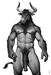 2024 abs animal_genitalia animal_penis anthro big_penis equine_genitalia equine_penis flaccid front_view genitals male muscular muscular_male nipples notched_ear nude penis simple_background solo vein veiny_penis white_background avaru bovid bovine cattle humanoid mammal minotaur hi_res monochrome sketch tagme