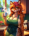 anthro apron apron_only big_breasts breasts closed_smile clothing cosmicelement felid female green_eyes hair jenny_the_tiger looking_at_viewer mammal mostly_nude orange_hair pantherine seductive solo tiger