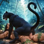 animal_genitalia animal_pussy balls bestiality big_balls big_penis black_body black_fur cowgirl_position duo female female_on_top feral feral_penetrated forest from_behind_position from_front_position fur genitals hip_grab human_on_feral human_penetrating human_penetrating_feral interspecies jewelry jungle looking_at_viewer looking_pleasured male male/female male_penetrating markings nude on_bottom on_top orgasm orgasm_face outside pawpads penetration penile penile_penetration penis penis_in_pussy plant pussy rainforest raised_leg sex smile stable_diffusion tan_balls tan_penis tree tribal tribal_jewelry tribal_markings vaginal vaginal_penetration vein veiny_penis astra_militarum felid human mammal pantherine absurd_res hi_res
