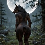 animal_genitalia animal_pussy anthro bent_over canine_genitalia canine_pussy female full_moon genitals moon outside pussy rear_view solo canid canine mammal were werecanid werecanine werewolf