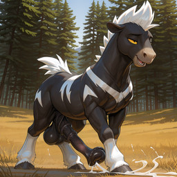 animal_genitalia animal_penis balls blue_sky bodily_fluids cum day ejaculation equine_genitalia equine_penis feral forest forest_background genital_fluids genitals grass hooves looking_pleasured male narrowed_eyes nature nature_background open_mouth penis plant sky solo stripes tree matt3985_(director) nintendo pokemon blitzle equid equine generation_5_pokemon horse mammal pokemon_(species) pony hi_res