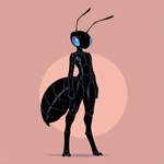 ambiguous_gender antennae_(anatomy) anthro arthropod_abdomen big_eyes black_body blue_eyes breasts digitigrade exoskeleton featureless_belly featureless_breasts featureless_chest nude simple_background small_waist solo three-quarter_view wide_hips direfelis_(director) arthropod humanoid insect 1:1 watermark