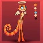 anthro blue_eyes breasts claws curled_tail female halo nipples nude orange_body solo spots stripes toe_claws wings director_veprem hazbin_hotel flip_(veprem) angel chameleon lizard reptile scalie