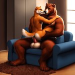 absurd_res anal anal_penetration anthro anus balls body_hair canid canine chair chest_hair duo furniture genitals hi_res living_room male male/male mammal nipples pecs penetration penis pup_tobey sitting size_difference tail ursid